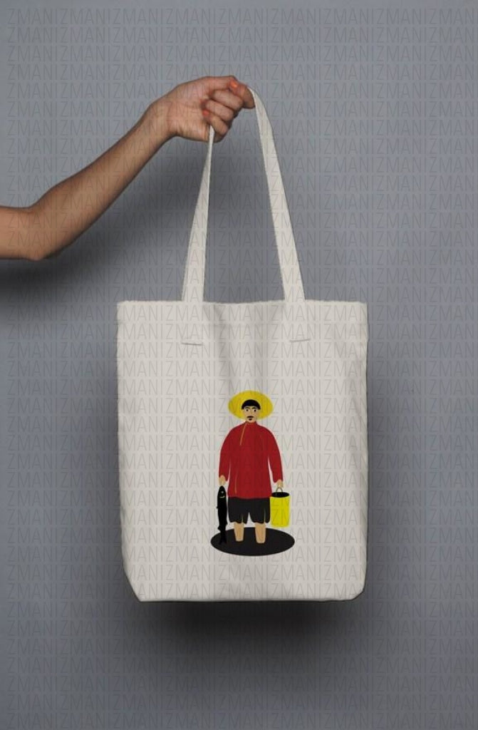 Tote Bag with Georgian painter, Niko Pirosmani's Fisherman imprint