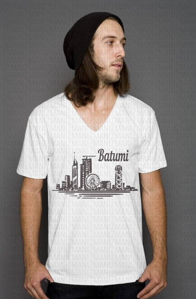 Unisex v-neck printed Georgian city of Batumi's skyline