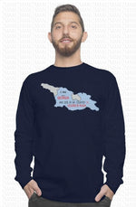 heavy cotton long sleeve t shirt printed Georgian Map w/ occupied territories 
